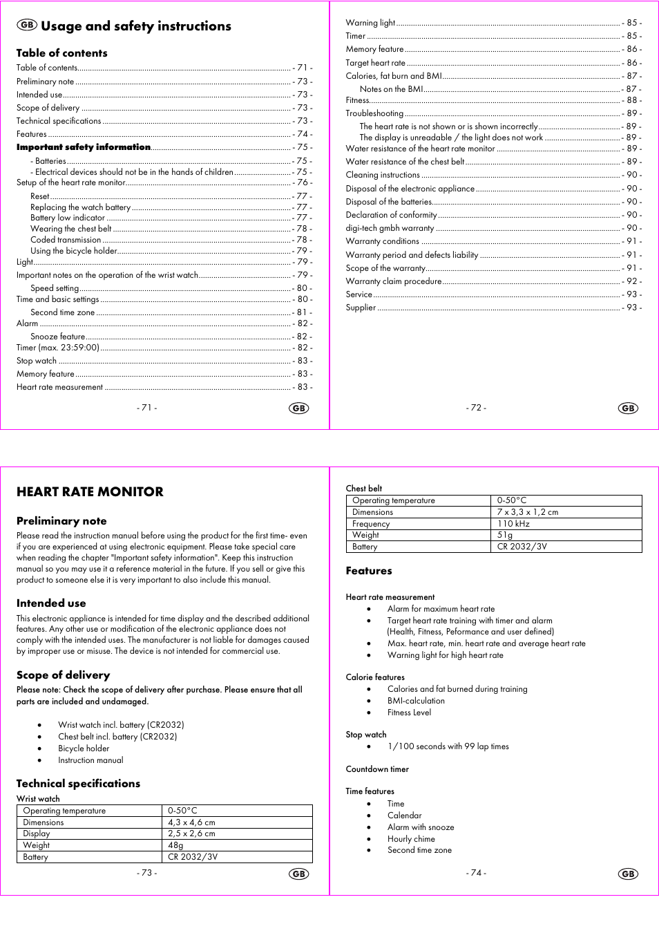 Usage and safety instructions, Heart rate monitor | Crivit 1-LD3814 User Manual | Page 19 / 25