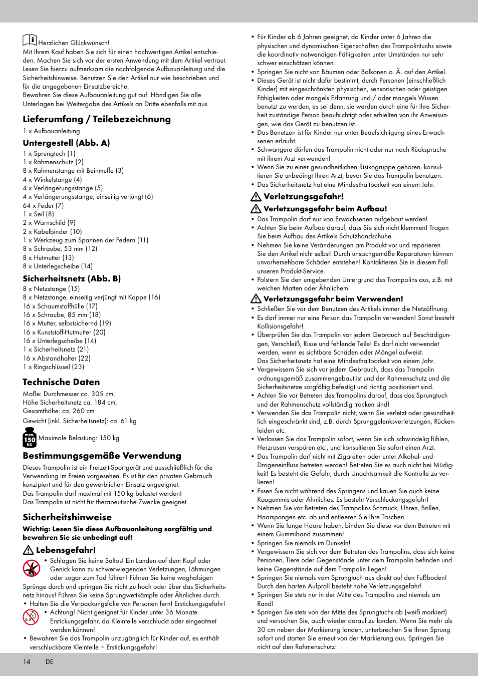 Lieferumfang / teilebezeichnung, Technische daten, Bestimmungsgemäße verwendung | Sicherheitshinweise | Crivit TR-1836 User Manual | Page 12 / 18