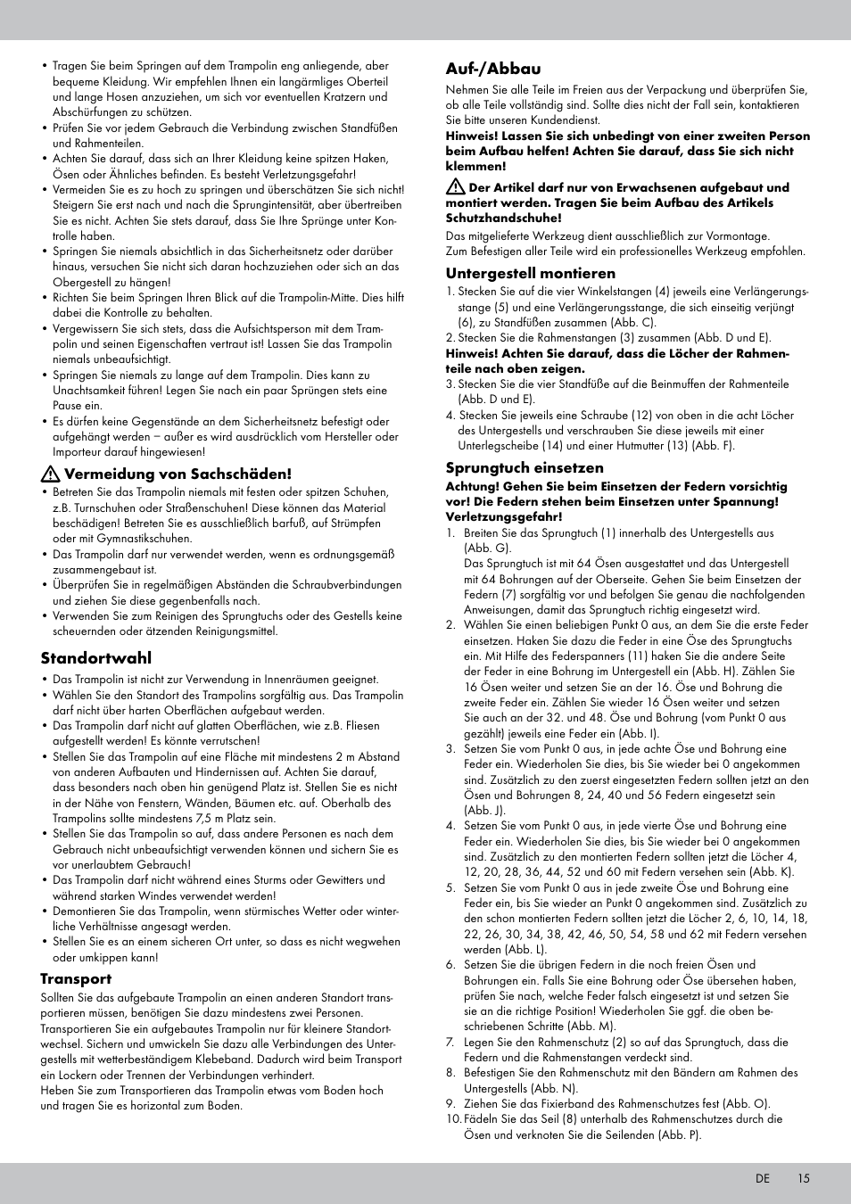 Standortwahl, Auf-/abbau | Crivit TR-1836 User Manual | Page 13 / 18