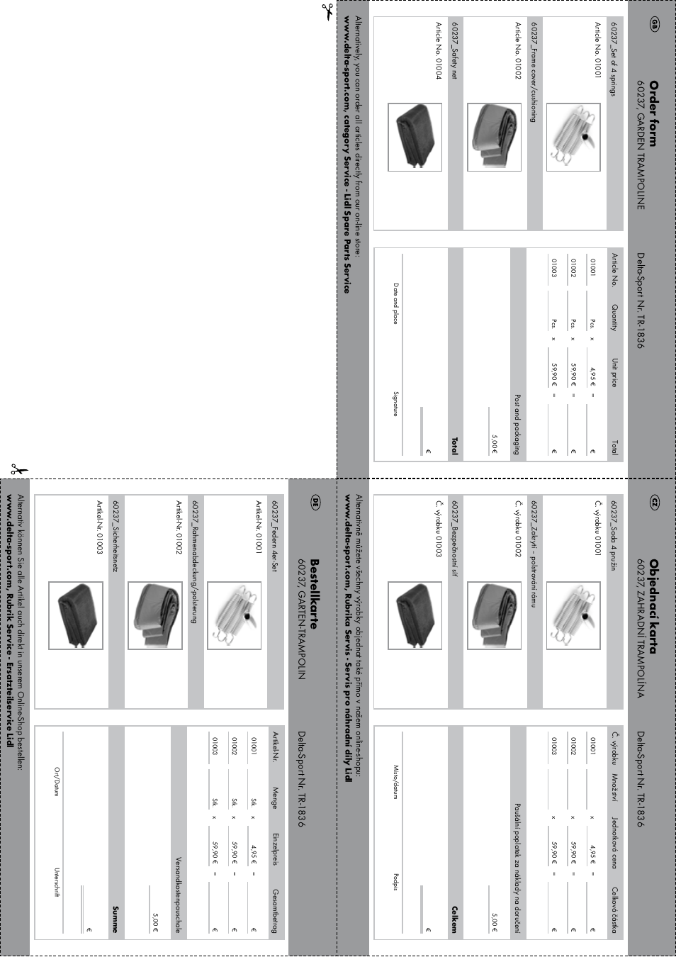 Bes tellk ar te, Or der f or m, Ob jednací k ar ta | Crivit TR-1836 User Manual | Page 18 / 18