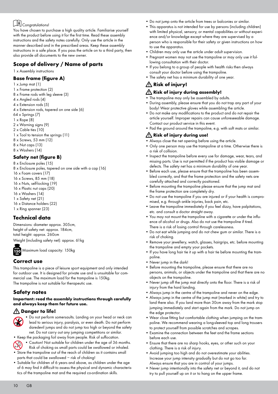 Scope of delivery / name of parts, Technical data, Correct use | Crivit TR-1836 User Manual | Page 8 / 18
