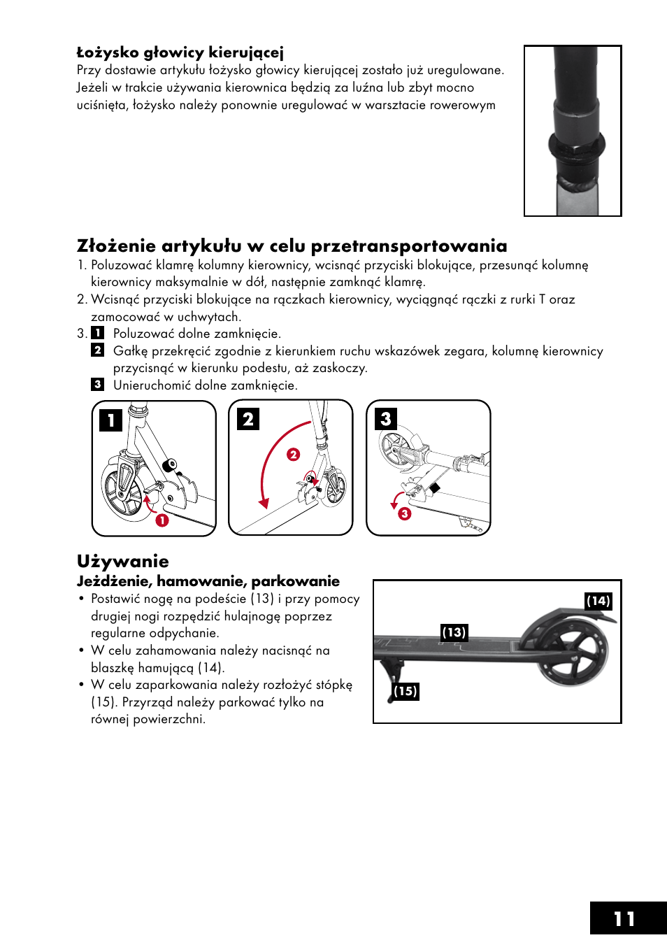 Złożenie artykułu w celu przetransportowania, Używanie | Crivit AS-1461 User Manual | Page 11 / 44