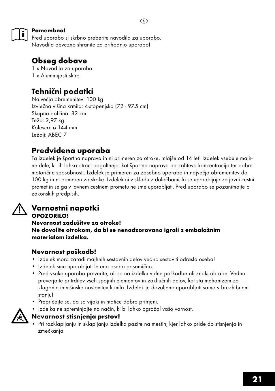 Obseg dobave, Tehnični podatki, Predvidena uporaba | Varnostni napotki | Crivit AS-1461 User Manual | Page 21 / 44