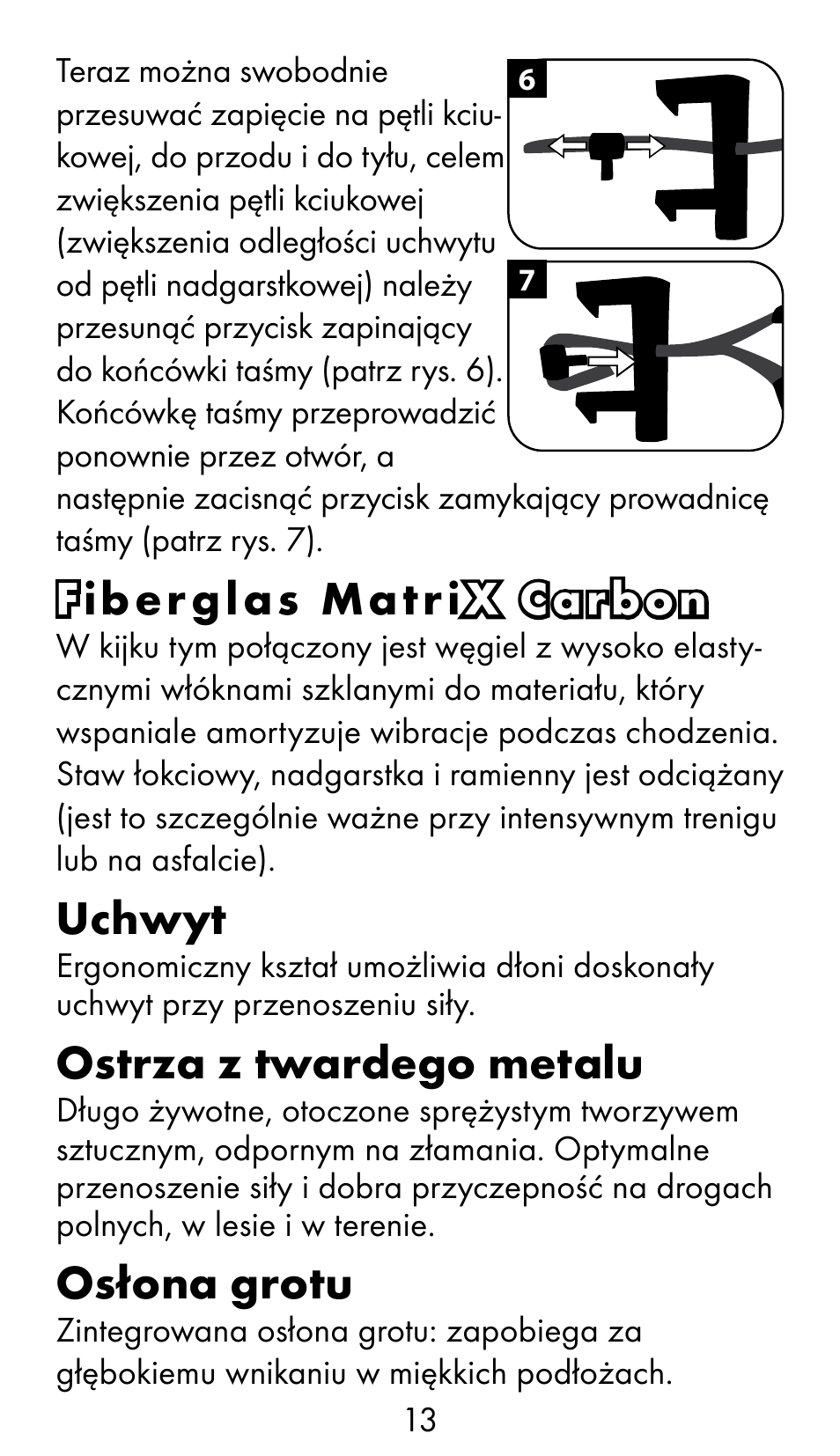 Fiberglas matri x carbon, Uchwyt, Ostrza z twardego metalu | Osłona grotu | Crivit WS-1370 User Manual | Page 13 / 60