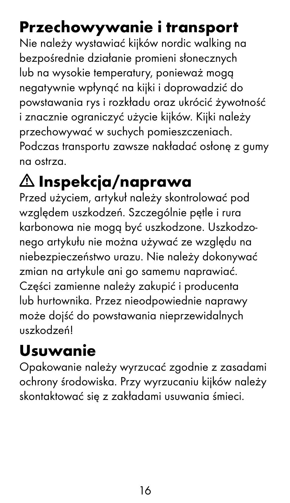 Przechowywanie i transport, Inspekcja/naprawa, Usuwanie | Crivit WS-1370 User Manual | Page 16 / 60