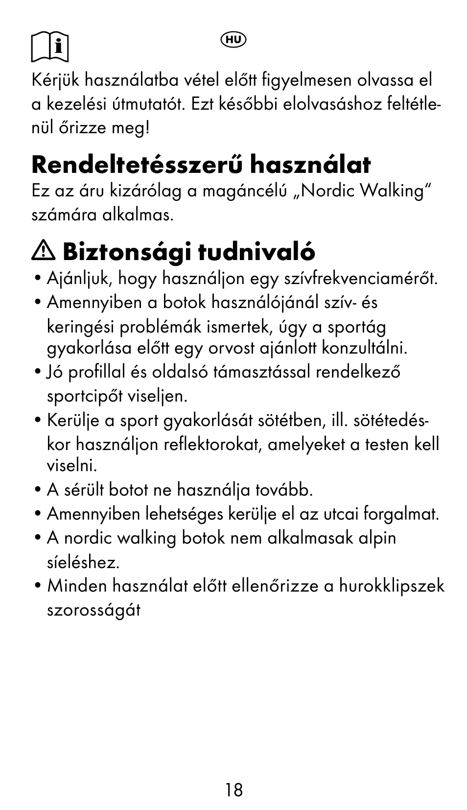 Rendeltetésszerű használat, Biztonsági tudnivaló | Crivit WS-1370 User Manual | Page 18 / 60