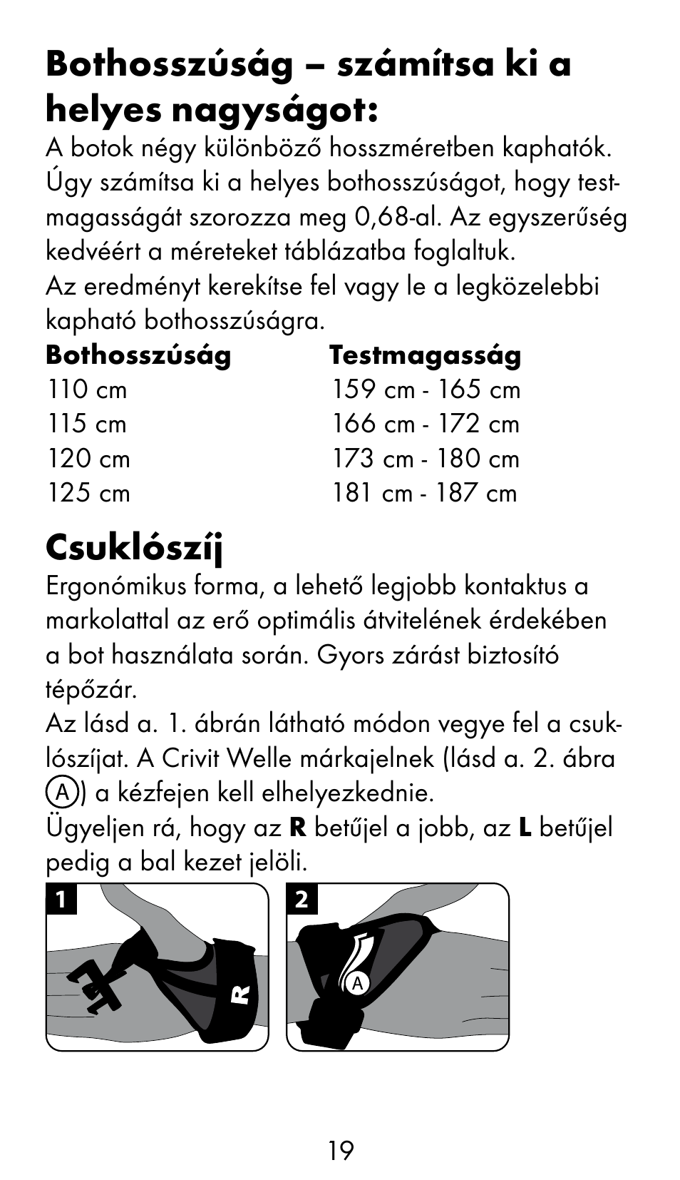 Bothosszúság – számítsa ki a helyes nagyságot, Csuklószíj | Crivit WS-1370 User Manual | Page 19 / 60