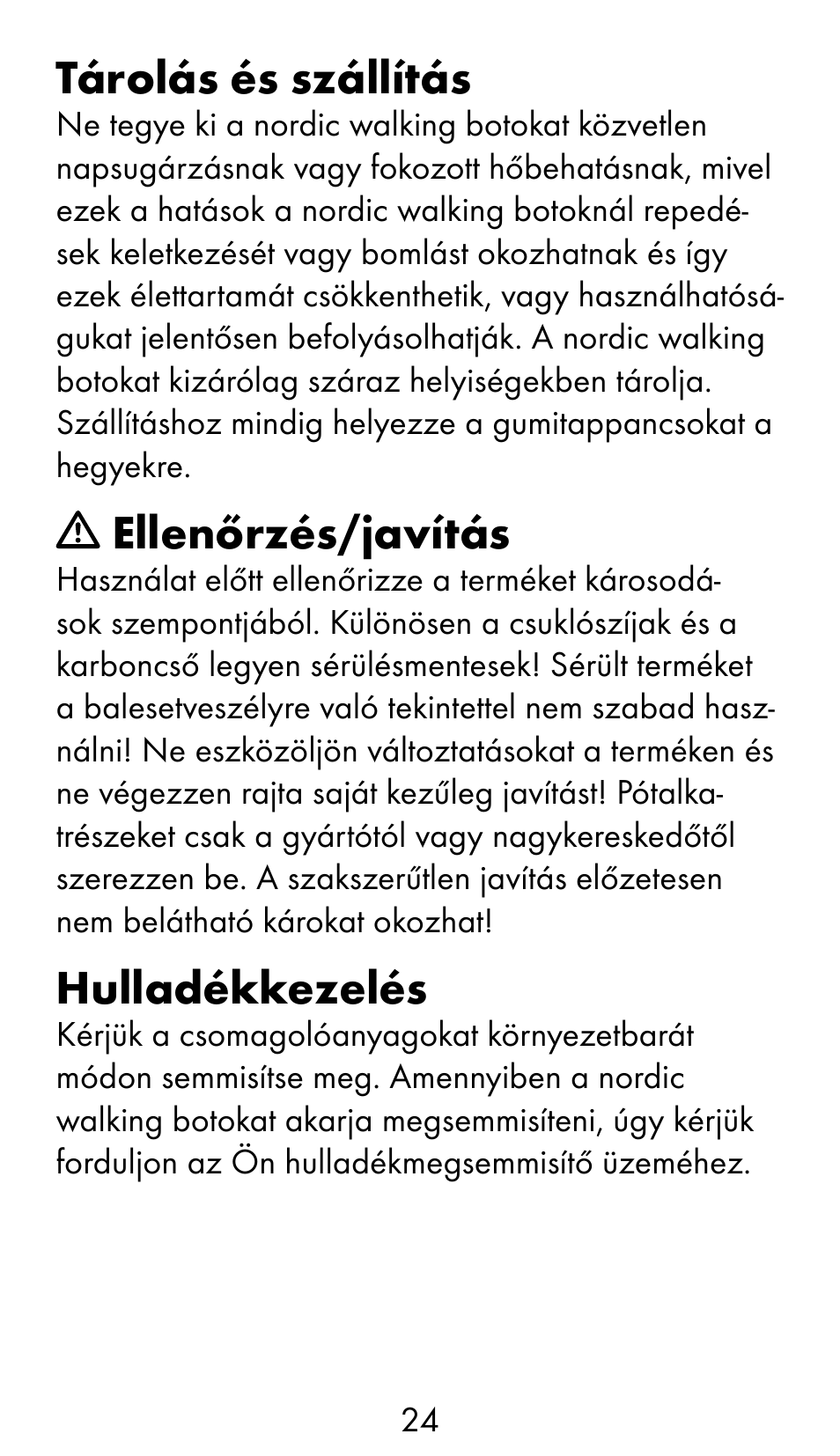 Tárolás és szállítás, Ellenőrzés/javítás, Hulladékkezelés | Crivit WS-1370 User Manual | Page 24 / 60