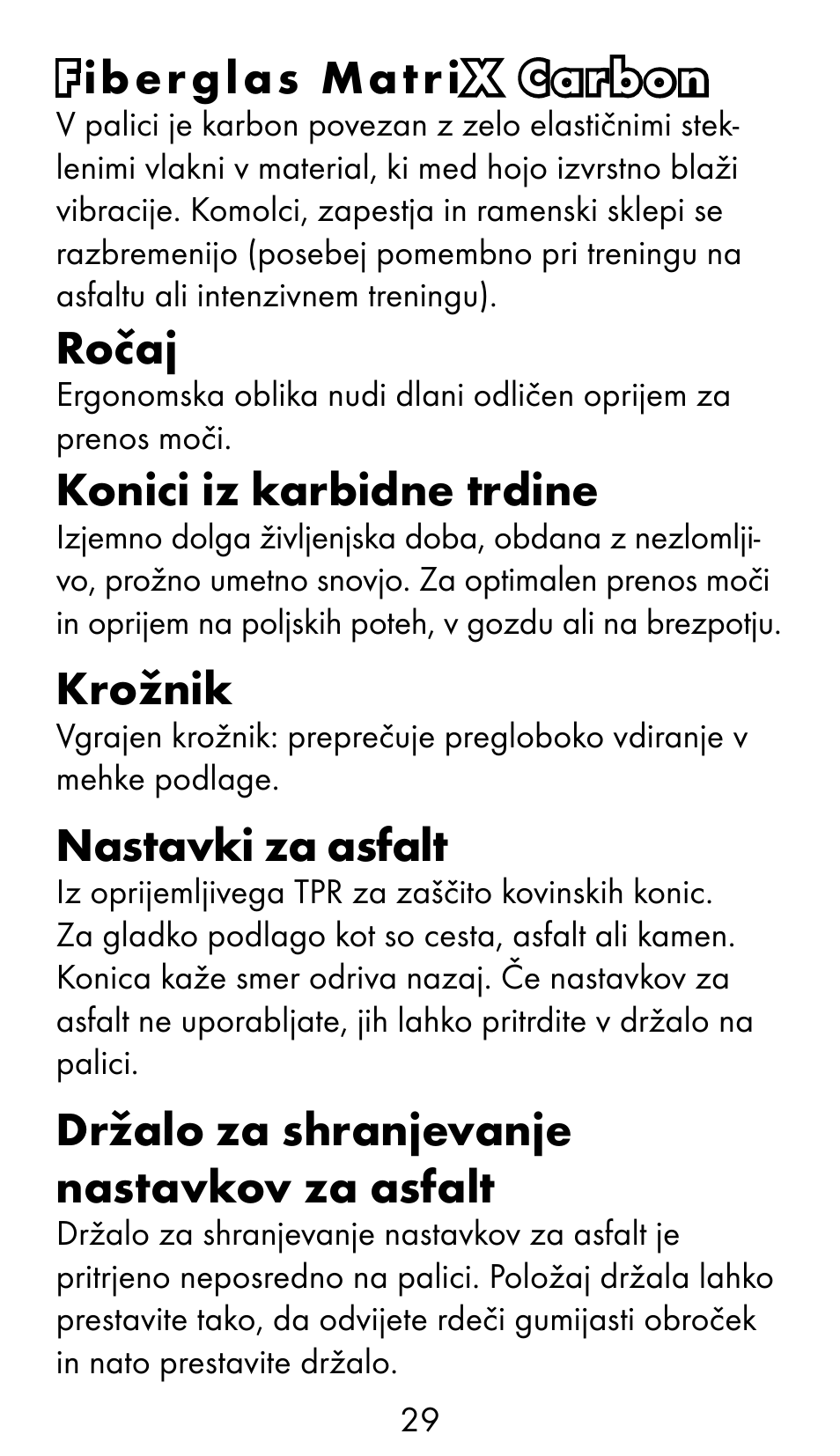 Fiberglas matri x carbon, Ročaj, Konici iz karbidne trdine | Krožnik, Nastavki za asfalt, Držalo za shranjevanje nastavkov za asfalt | Crivit WS-1370 User Manual | Page 29 / 60