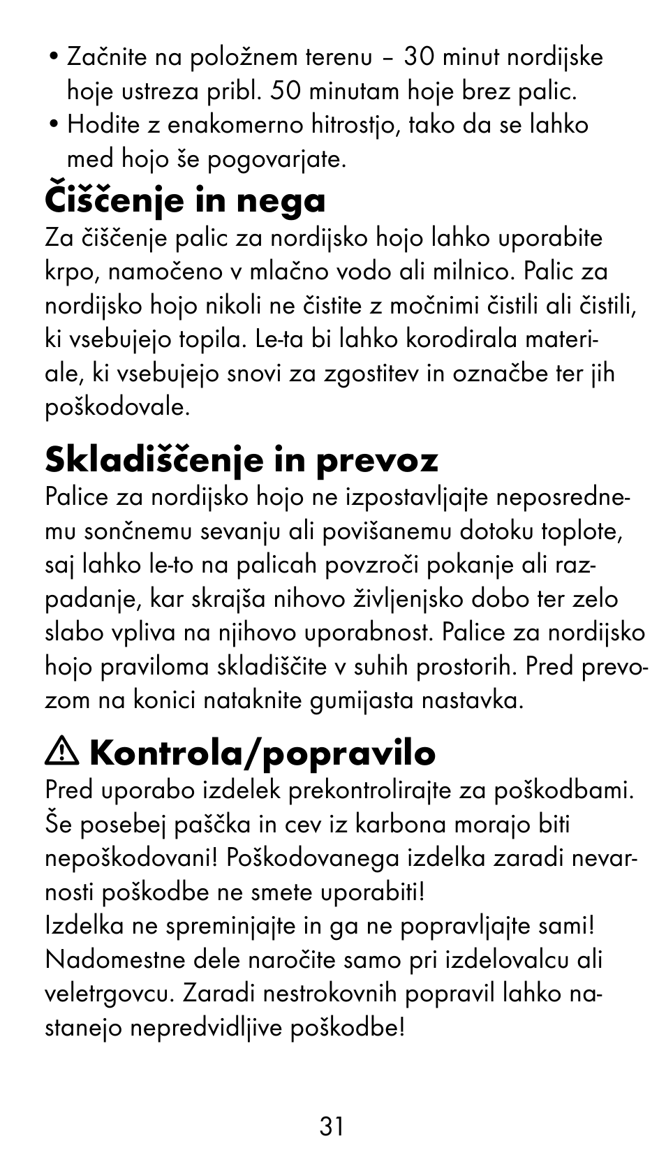 Čiščenje in nega, Skladiščenje in prevoz, Kontrola/popravilo | Crivit WS-1370 User Manual | Page 31 / 60