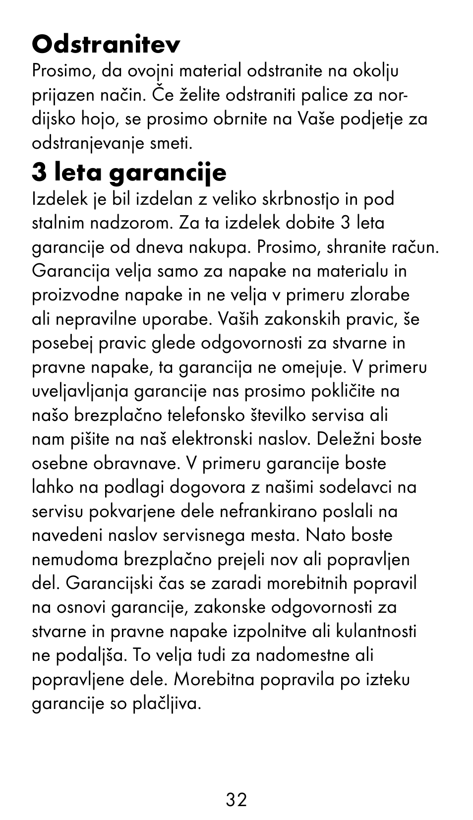 Odstranitev, 3 leta garancije | Crivit WS-1370 User Manual | Page 32 / 60