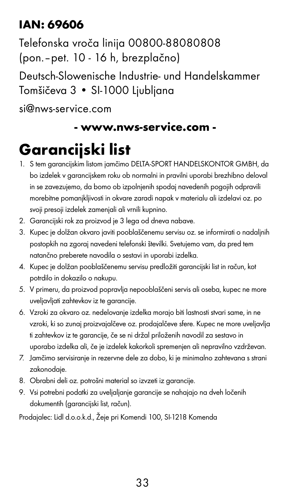 Garancijski list | Crivit WS-1370 User Manual | Page 33 / 60