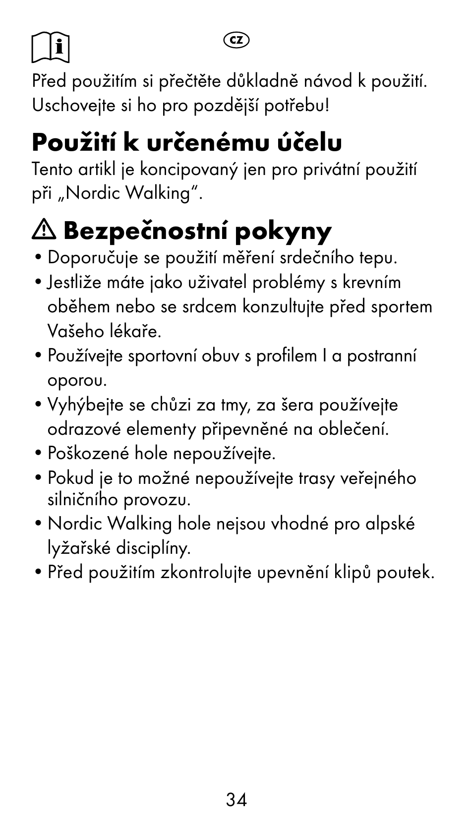 Použití k určenému účelu, Bezpečnostní pokyny | Crivit WS-1370 User Manual | Page 34 / 60