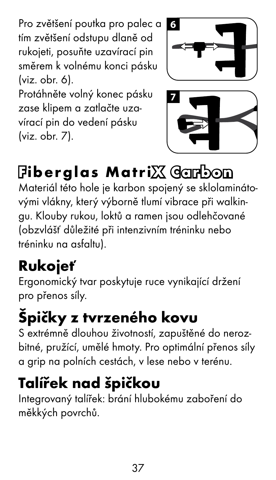 Fiberglas matri x carbon, Rukojeť, Špičky z tvrzeného kovu | Talířek nad špičkou | Crivit WS-1370 User Manual | Page 37 / 60