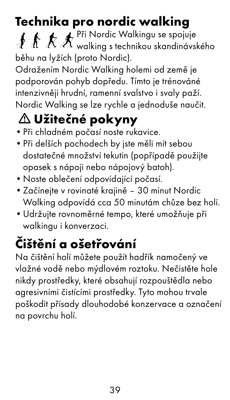 Technika pro nordic walking, Užitečné pokyny, Čištění a ošetřování | Crivit WS-1370 User Manual | Page 39 / 60