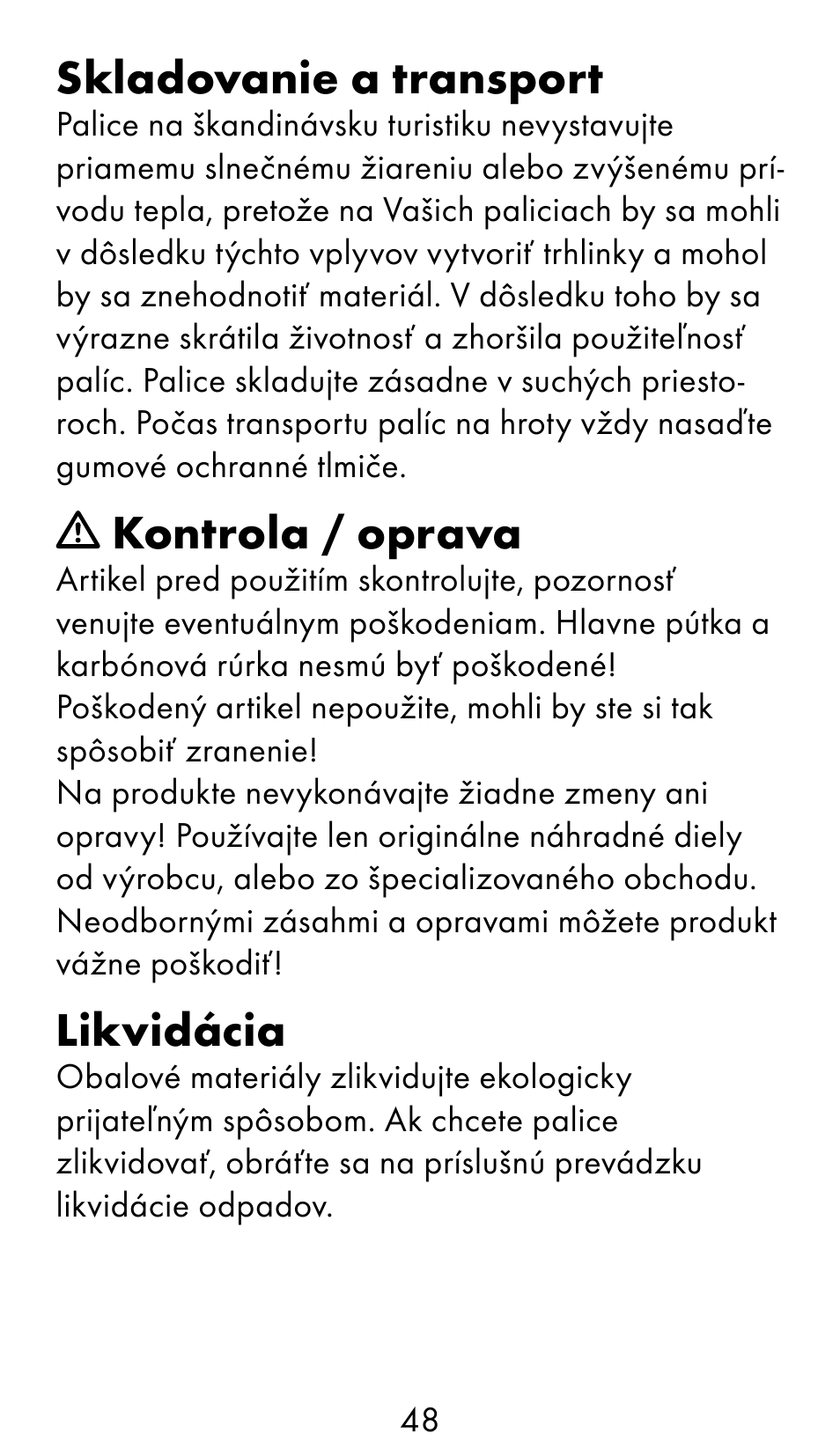 Skladovanie a transport, Kontrola / oprava, Likvidácia | Crivit WS-1370 User Manual | Page 48 / 60