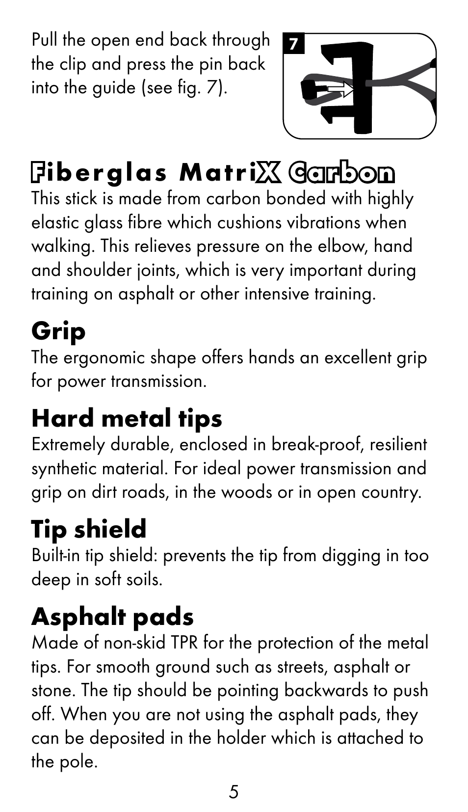 Fiberglas matri x carbon, Grip, Hard metal tips | Tip shield, Asphalt pads | Crivit WS-1370 User Manual | Page 5 / 60