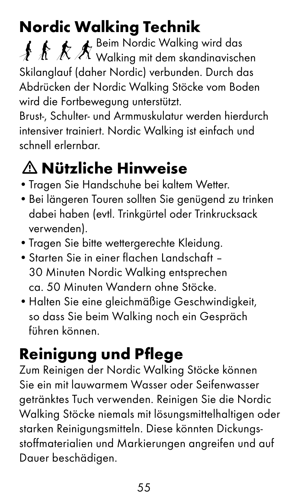 Nordic walking technik, Nützliche hinweise, Reinigung und pflege | Crivit WS-1370 User Manual | Page 55 / 60