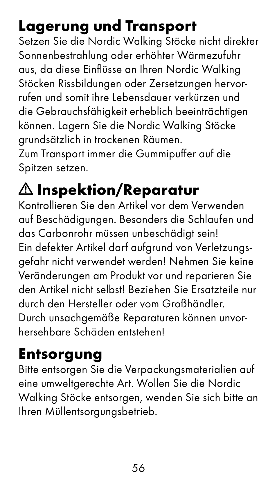 Lagerung und transport, Inspektion/reparatur, Entsorgung | Crivit WS-1370 User Manual | Page 56 / 60