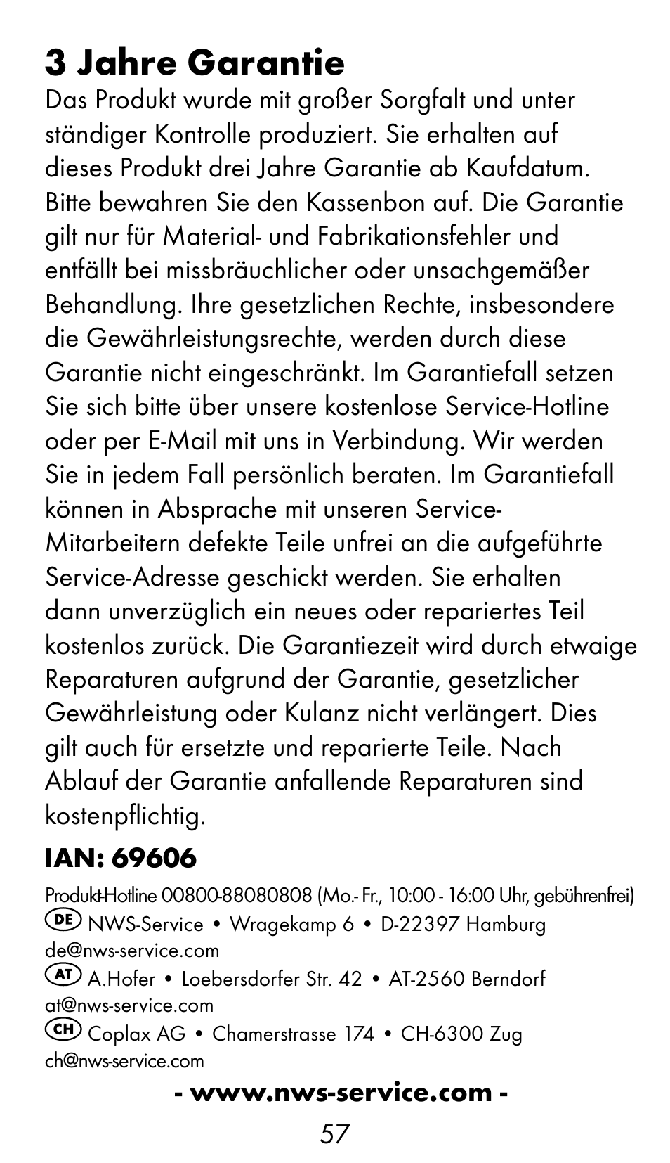 3 jahre garantie | Crivit WS-1370 User Manual | Page 57 / 60