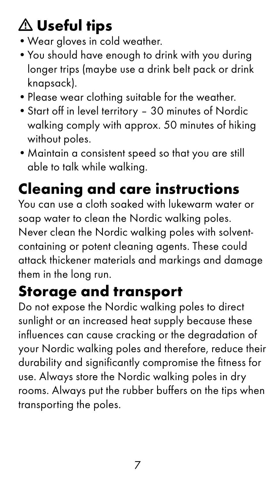 Useful tips, Cleaning and care instructions, Storage and transport | Crivit WS-1370 User Manual | Page 7 / 60