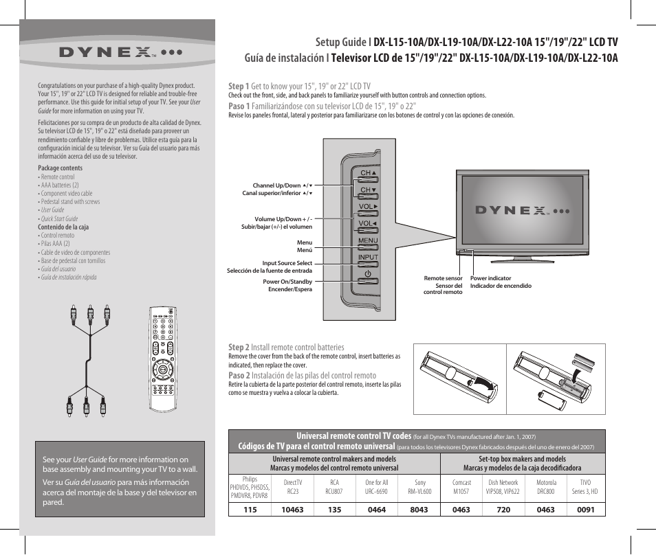 Dynex DX-L22-10A User Manual | 2 pages