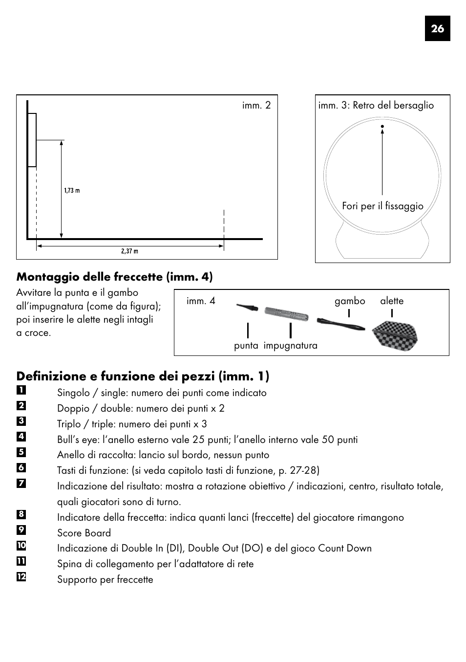 Definizione e funzione dei pezzi (imm. 1), Montaggio delle freccette (imm. 4) | Crivit DS-1435 User Manual | Page 24 / 94