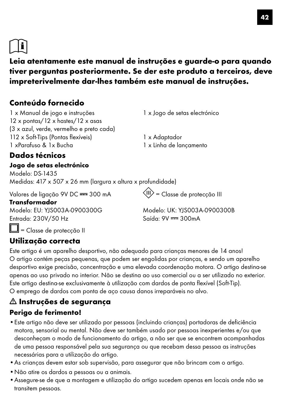 Dados técnicos, Utilização correcta, Instruções de segurança | Crivit DS-1435 User Manual | Page 40 / 94