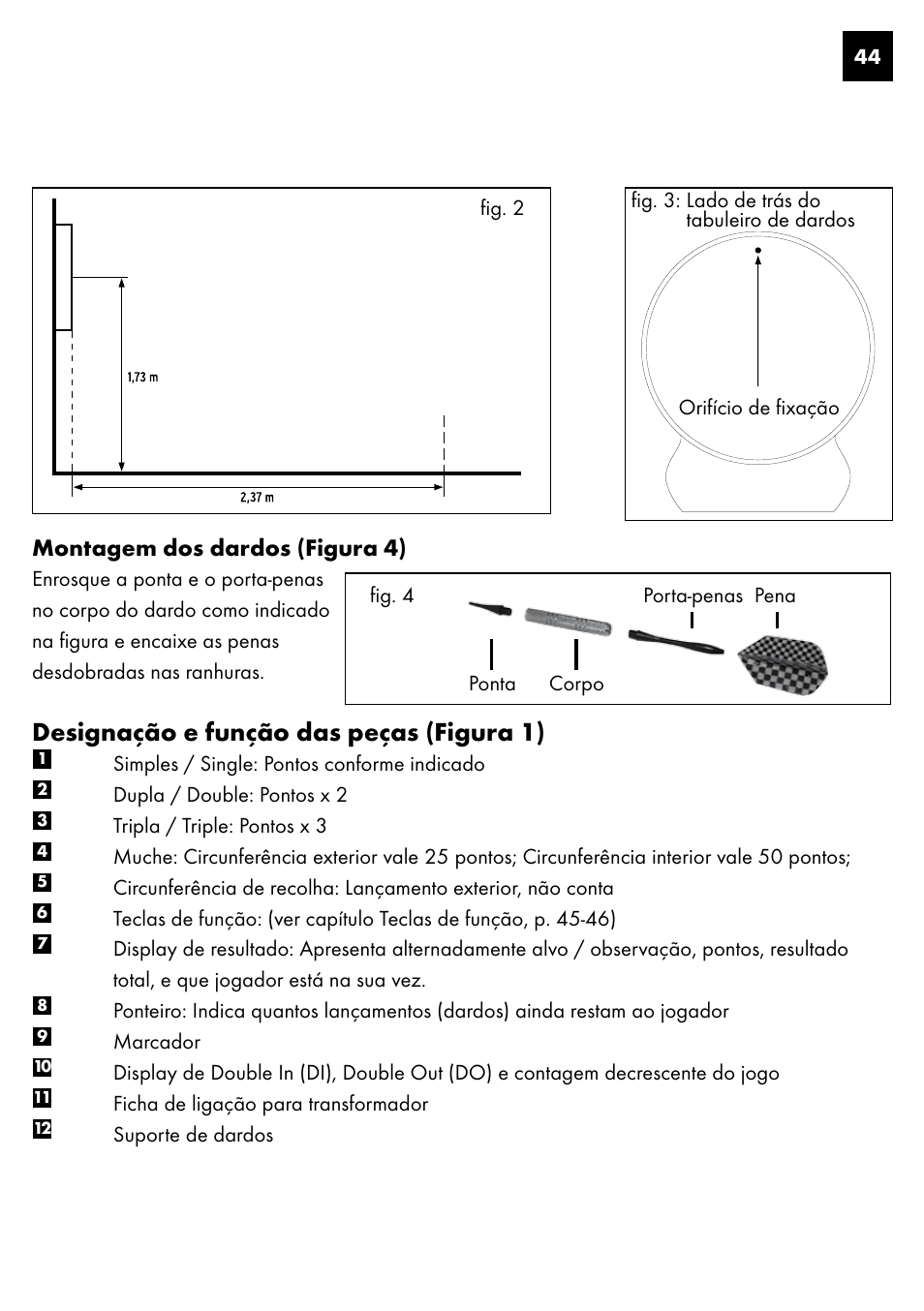 Designação e função das peças (figura 1), Montagem dos dardos (figura 4) | Crivit DS-1435 User Manual | Page 42 / 94