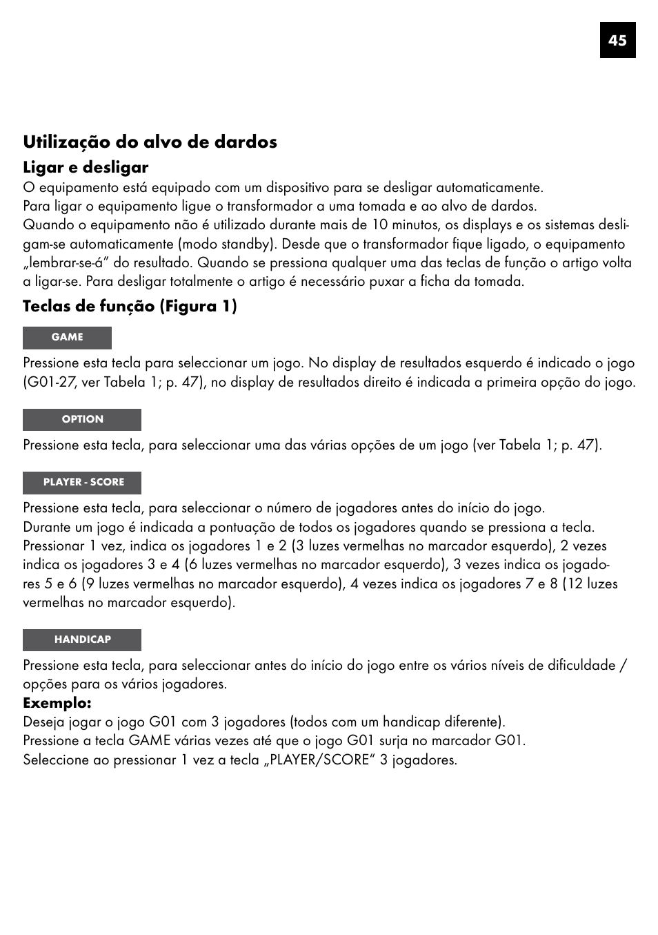 Utilização do alvo de dardos, Ligar e desligar, Teclas de função (figura 1) | Crivit DS-1435 User Manual | Page 43 / 94