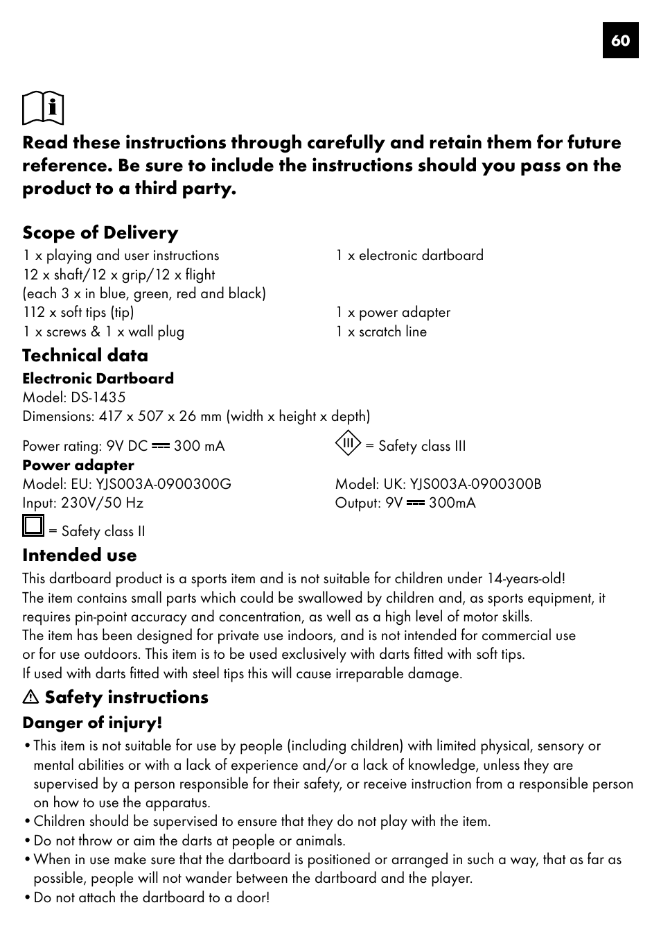 Technical data, Intended use, Safety instructions | Crivit DS-1435 User Manual | Page 58 / 94