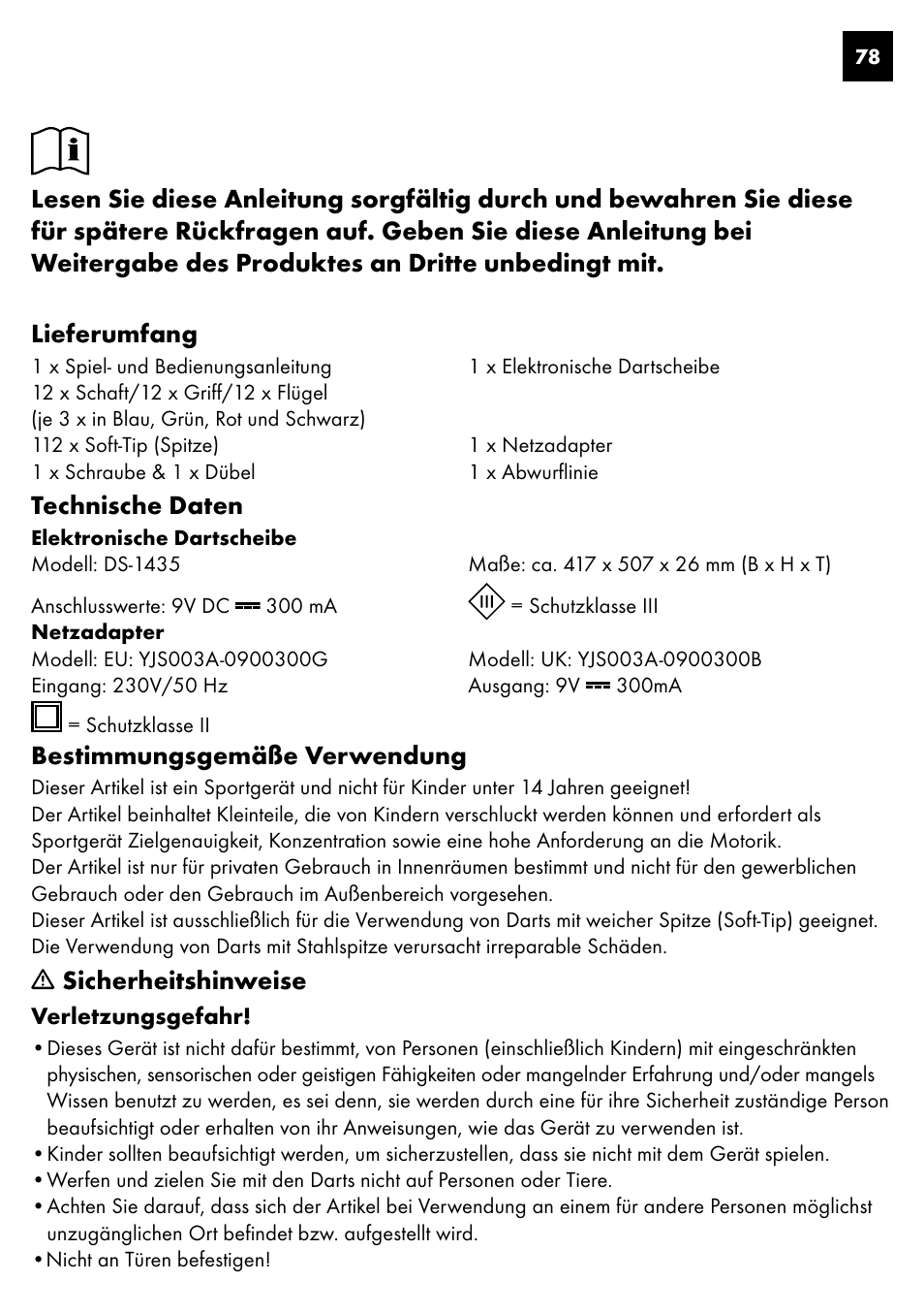 Technische daten, Bestimmungsgemäße verwendung, Sicherheitshinweise | Crivit DS-1435 User Manual | Page 76 / 94