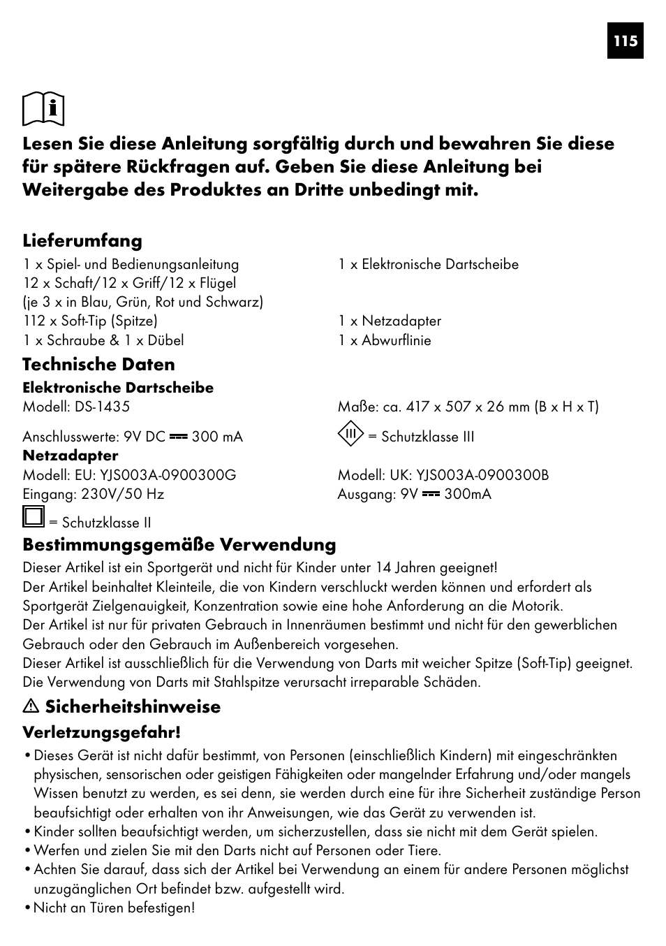 Technische daten, Bestimmungsgemäße verwendung, Sicherheitshinweise | Crivit DS-1435 User Manual | Page 113 / 130
