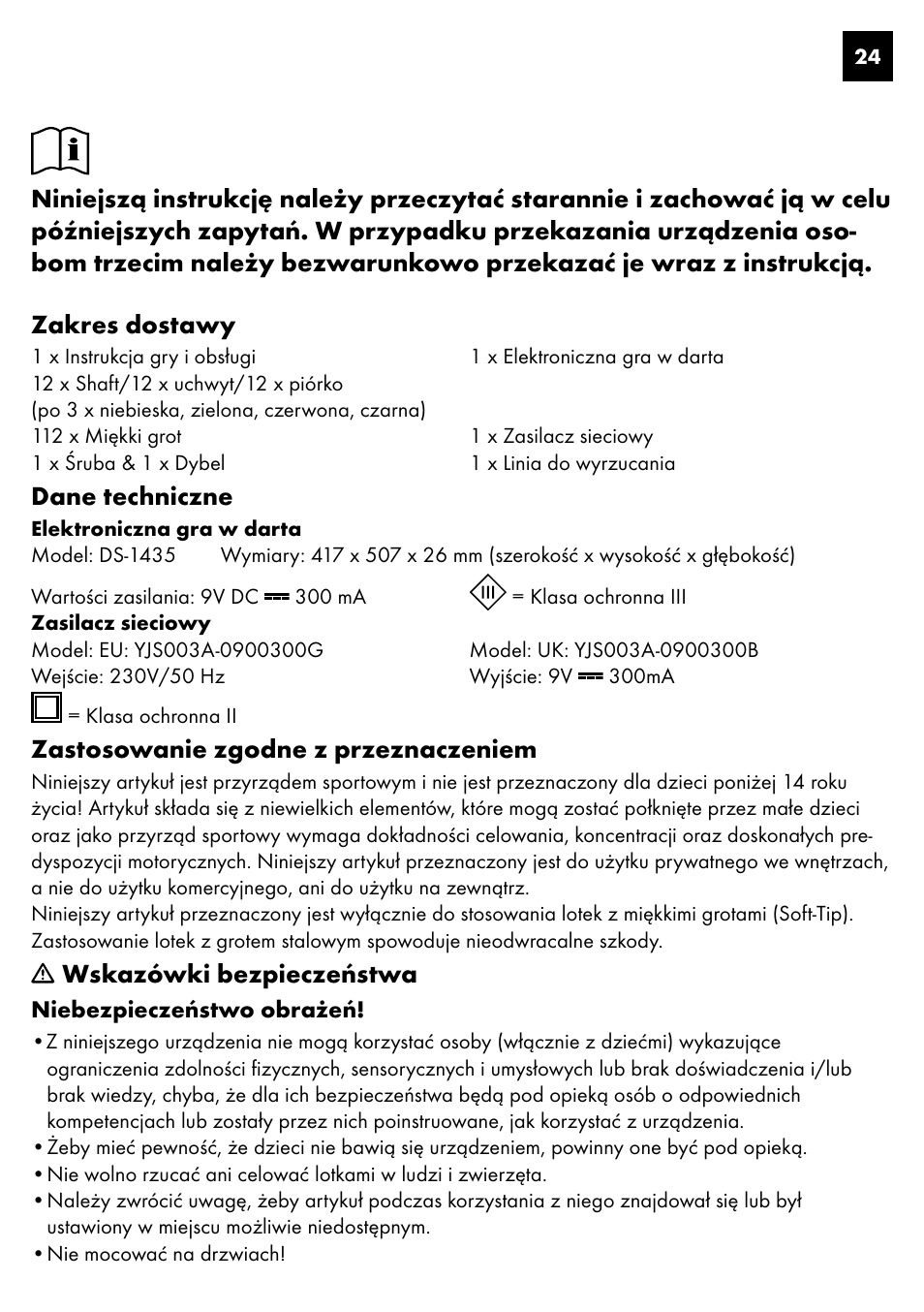 Dane techniczne, Zastosowanie zgodne z przeznaczeniem, Wskazówki bezpieczeństwa | Crivit DS-1435 User Manual | Page 22 / 130