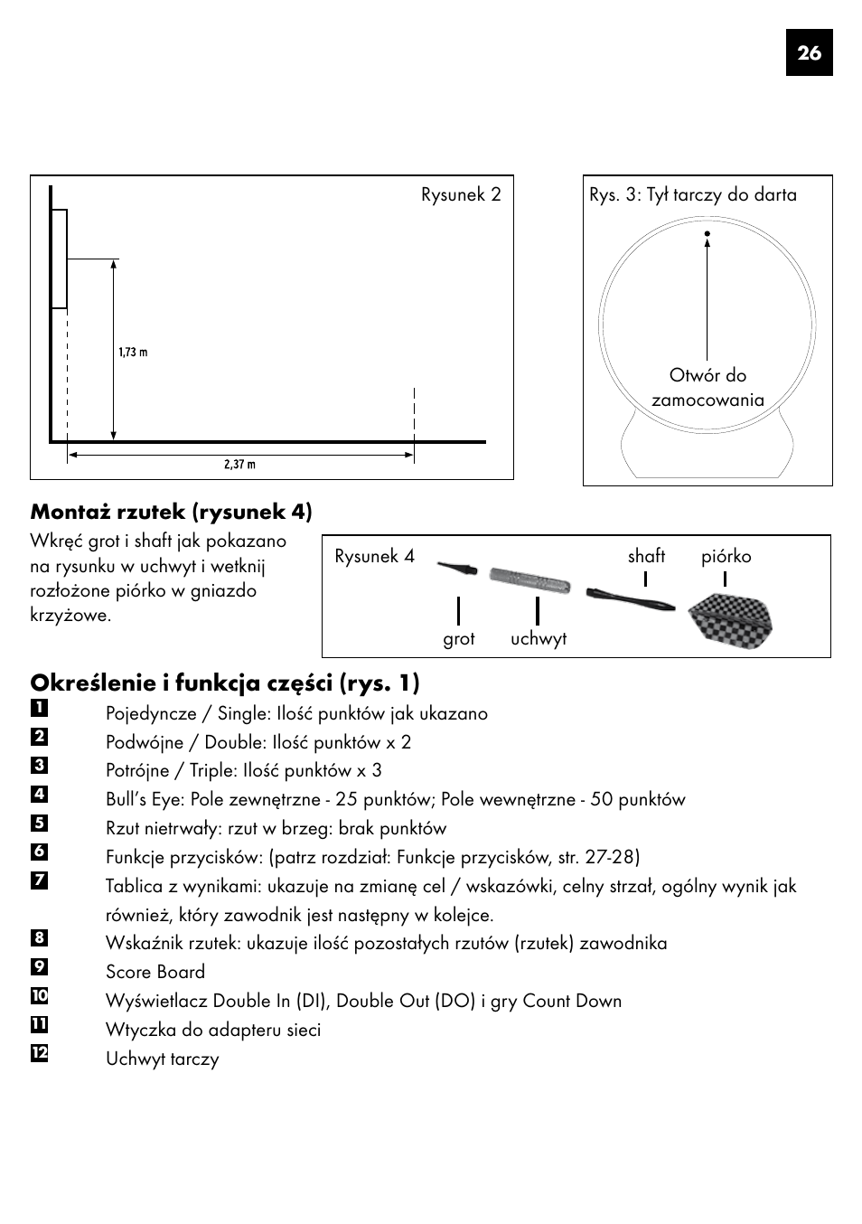 Określenie i funkcja części (rys. 1), Montaż rzutek (rysunek 4) | Crivit DS-1435 User Manual | Page 24 / 130