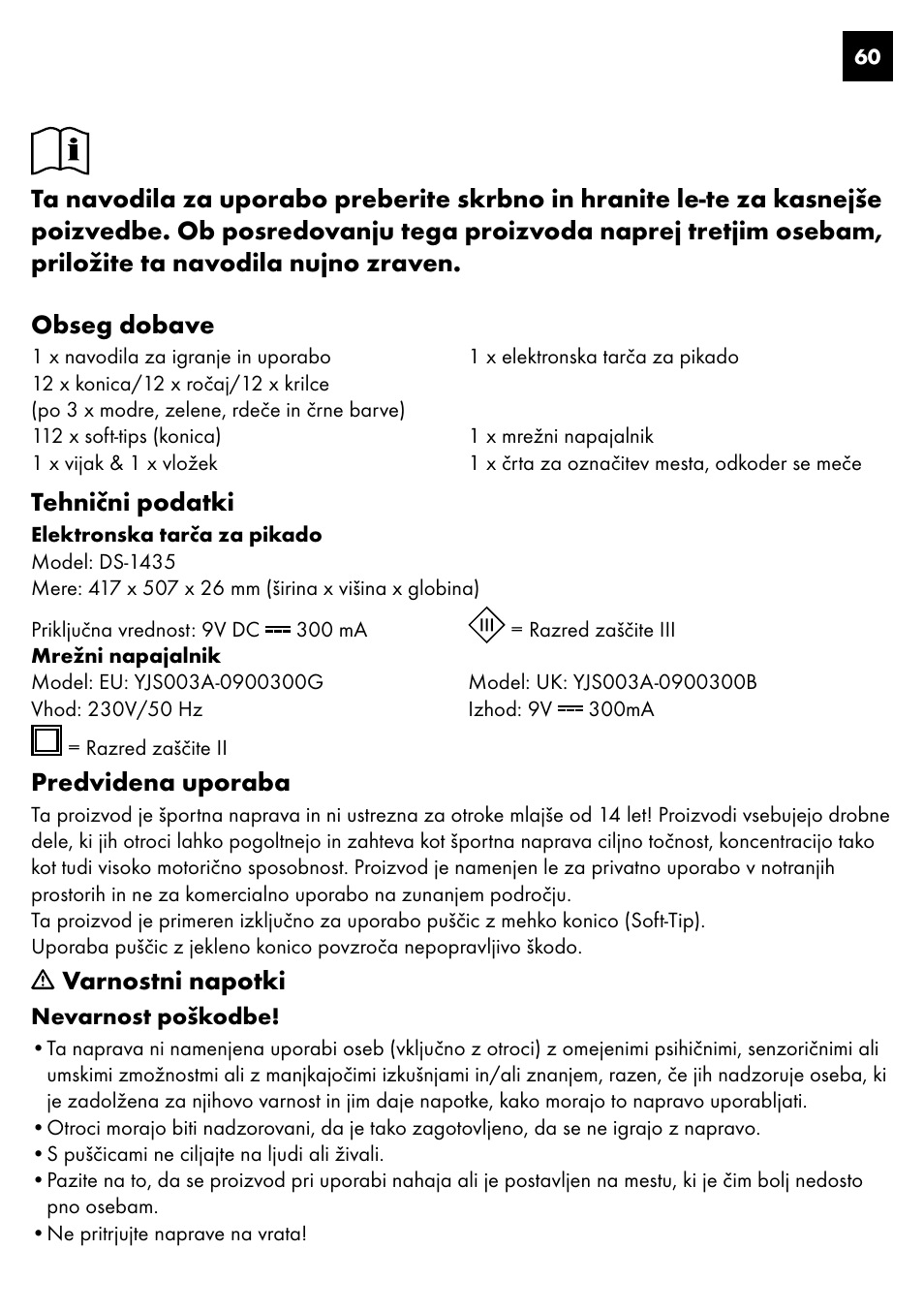 Obseg dobave, Tehnični podatki, Predvidena uporaba | Varnostni napotki | Crivit DS-1435 User Manual | Page 58 / 130