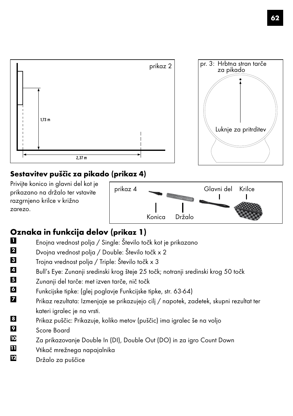 Oznaka in funkcija delov, Sestavitev puščic za pikado (prikaz 4), Prikaz | Crivit DS-1435 User Manual | Page 60 / 130