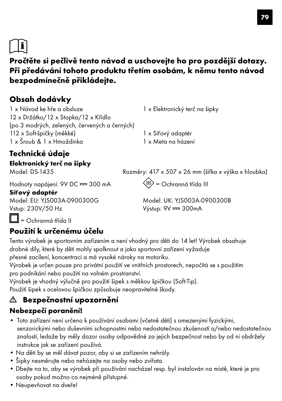 Technické údaje, Použití k určenému účelu, Bezpečnostní upozornění | Crivit DS-1435 User Manual | Page 77 / 130