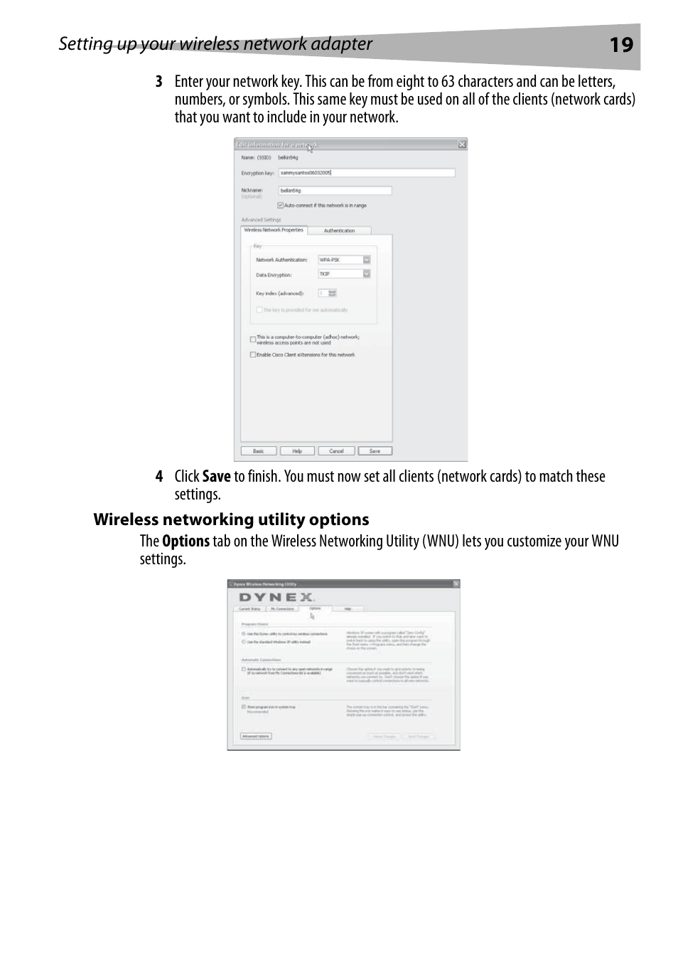 Wireless networking utility options | Dynex DX-BUSB User Manual | Page 19 / 90