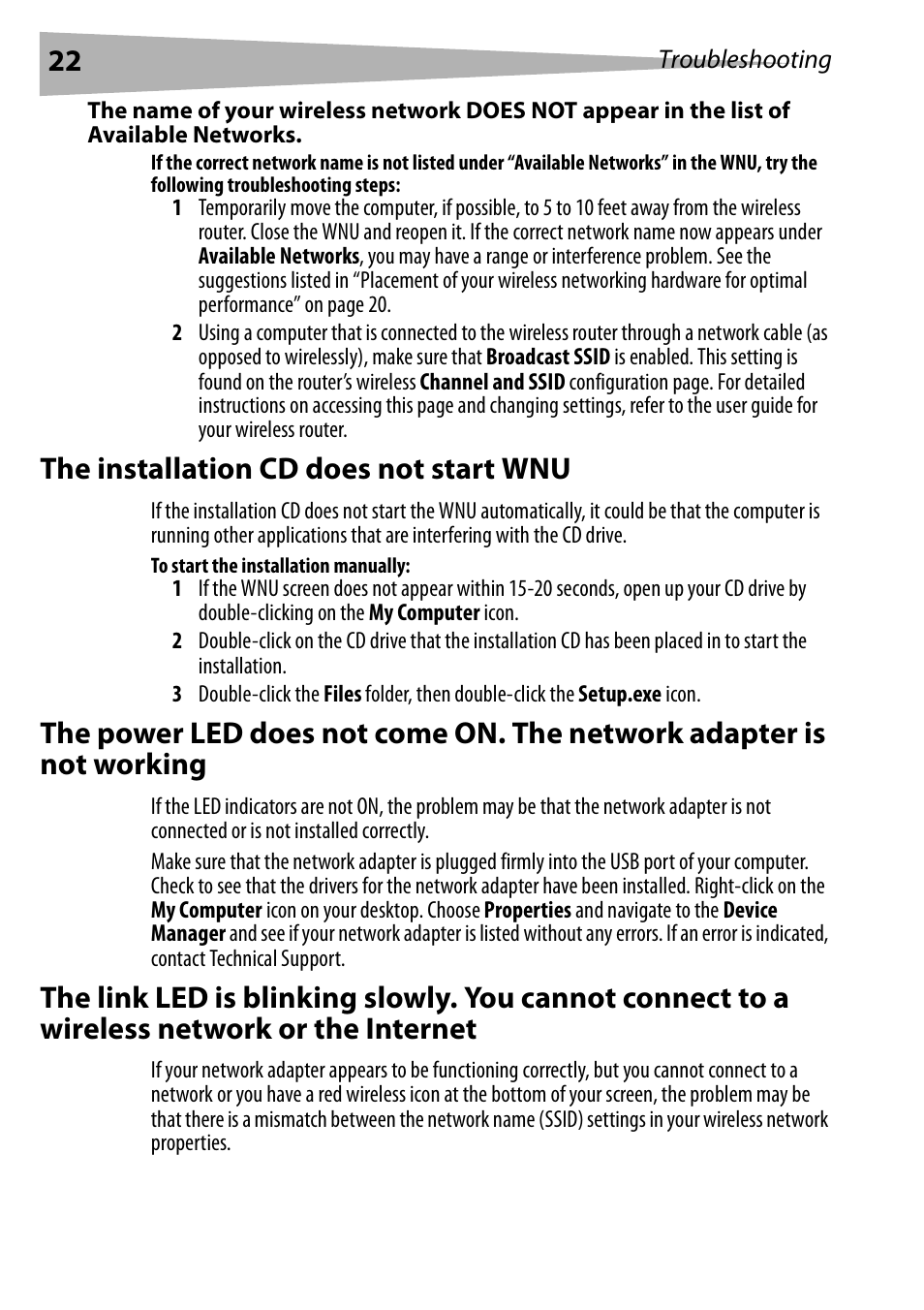 The installation cd does not start wnu, To start the installation manually | Dynex DX-BUSB User Manual | Page 22 / 90