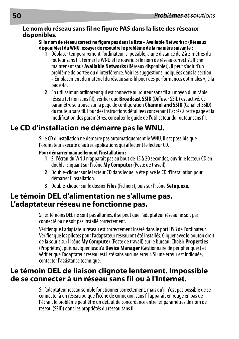 Le cd d'installation ne démarre pas le wnu, Pour démarrer manuellement l'installation | Dynex DX-BUSB User Manual | Page 50 / 90