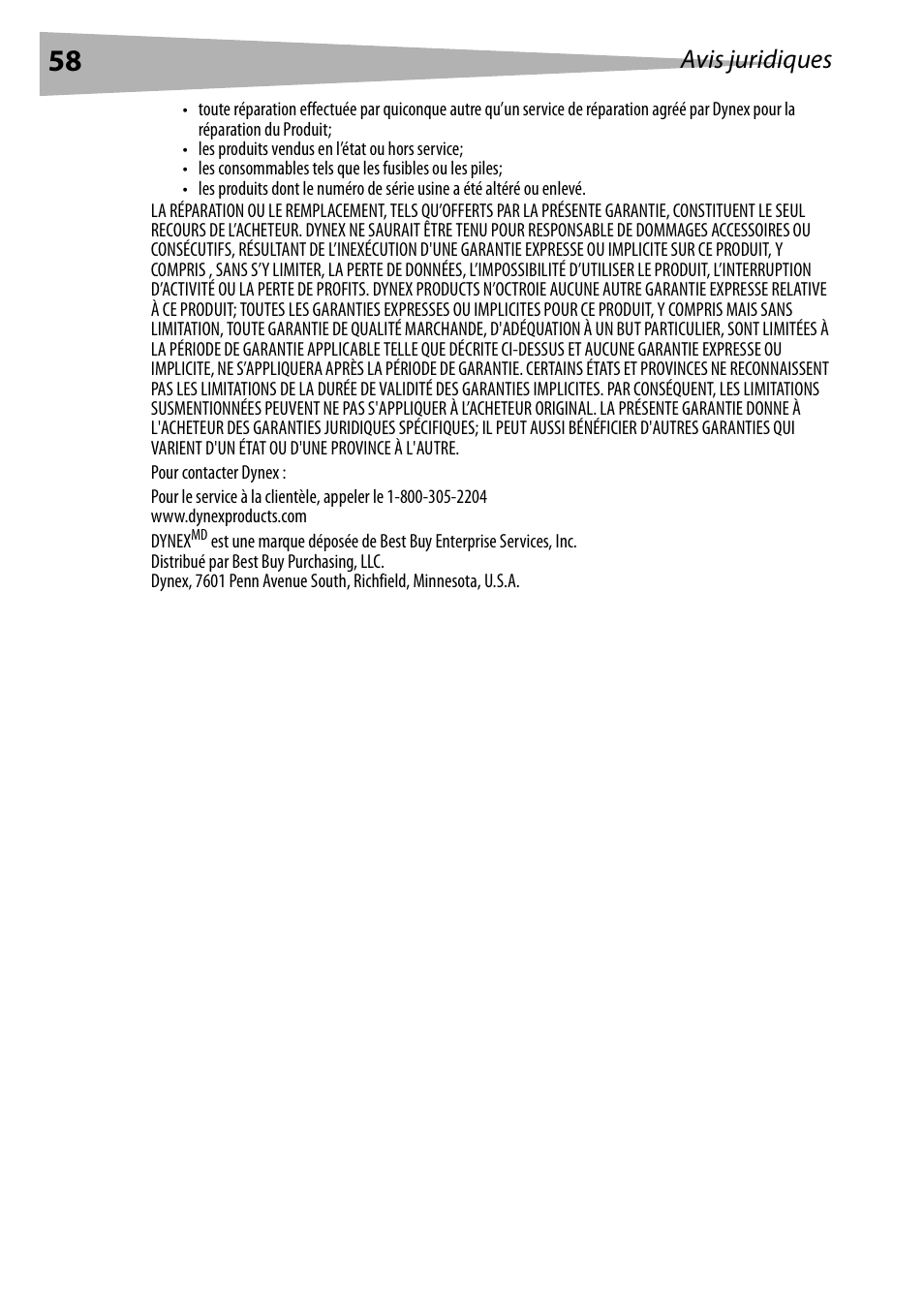 Avis juridiques | Dynex DX-BUSB User Manual | Page 58 / 90