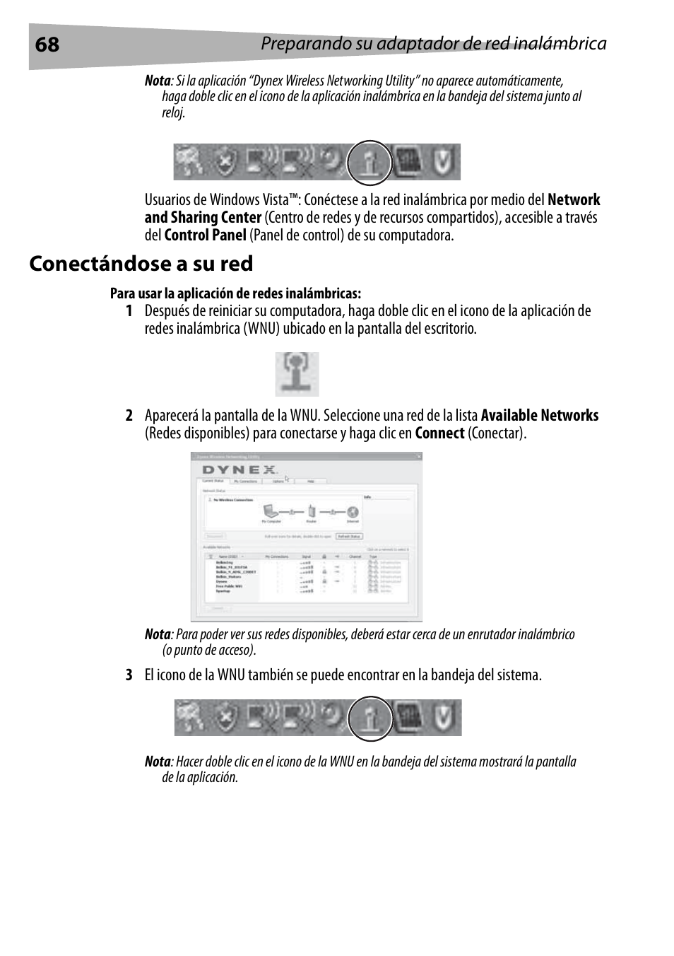 Conectándose a su red, Para usar la aplicación de redes inalámbricas | Dynex DX-BUSB User Manual | Page 68 / 90