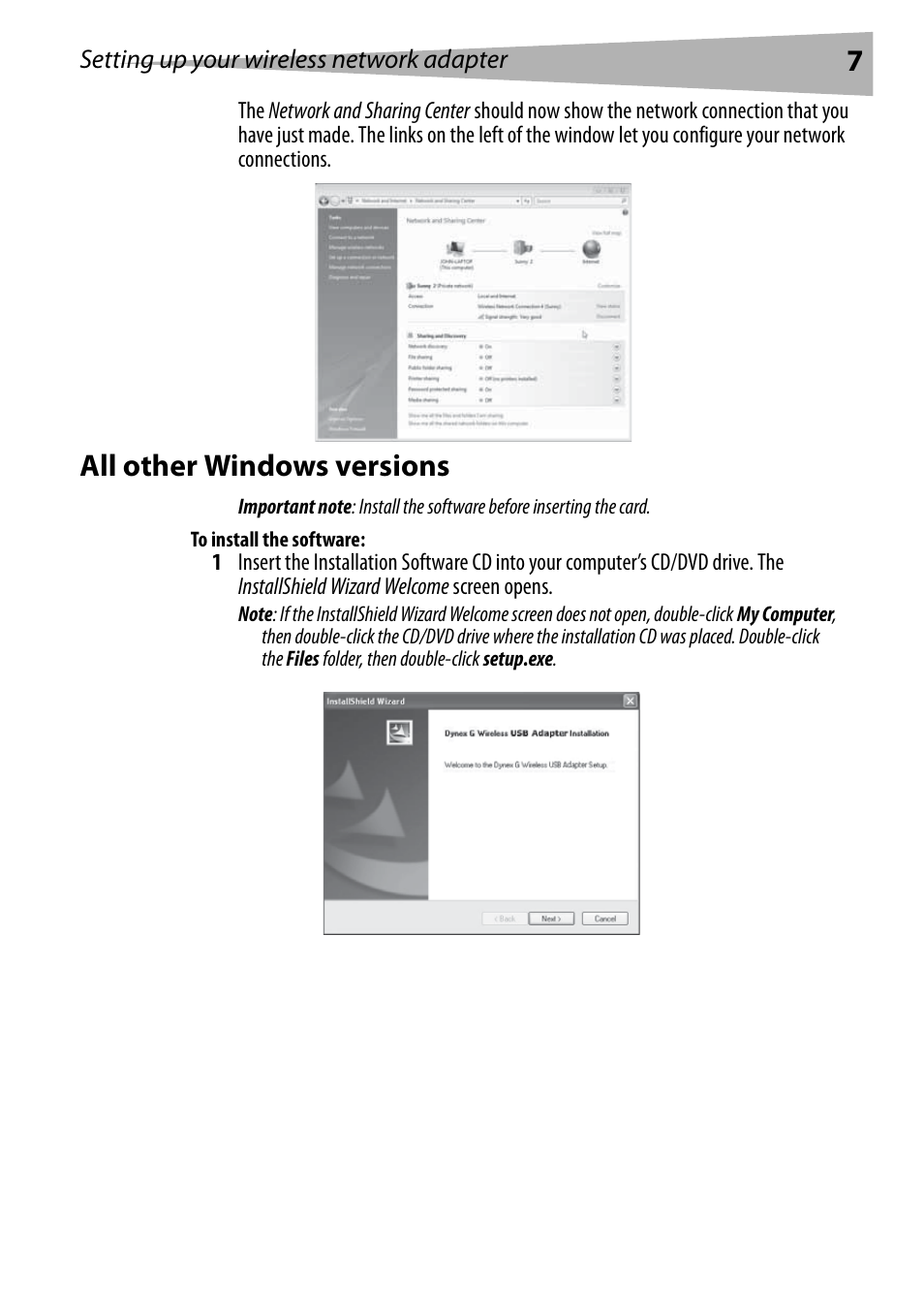 All other windows versions, To install the software | Dynex DX-BUSB User Manual | Page 7 / 90