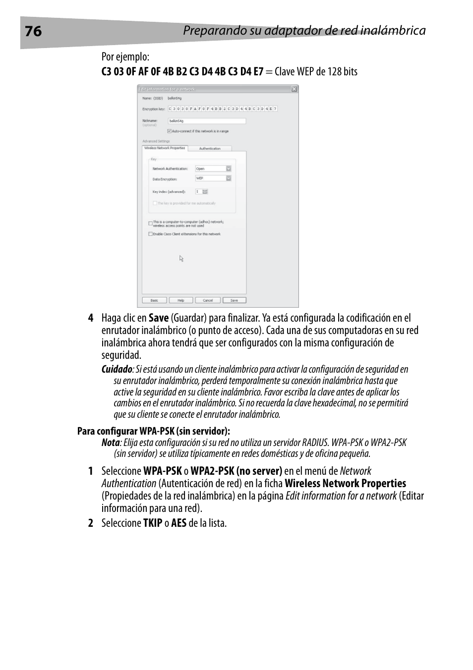 Para configurar wpa-psk (sin servidor) | Dynex DX-BUSB User Manual | Page 76 / 90