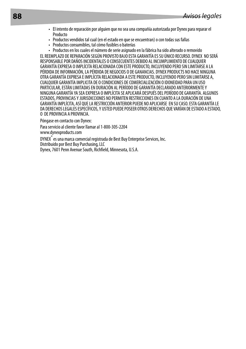 Avisos legales | Dynex DX-BUSB User Manual | Page 88 / 90