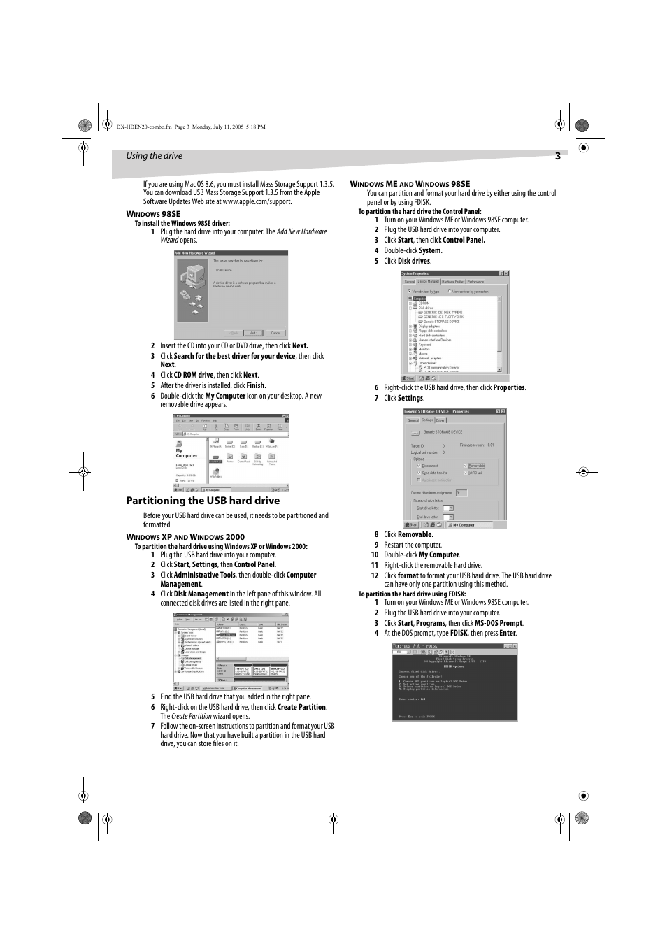 Partitioning the usb hard drive | Dynex DX-HDEN20 User Manual | Page 3 / 12