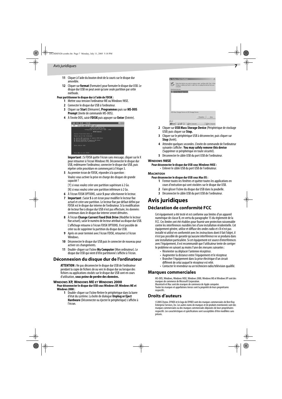 Avis juridiques | Dynex DX-HDEN20 User Manual | Page 7 / 12