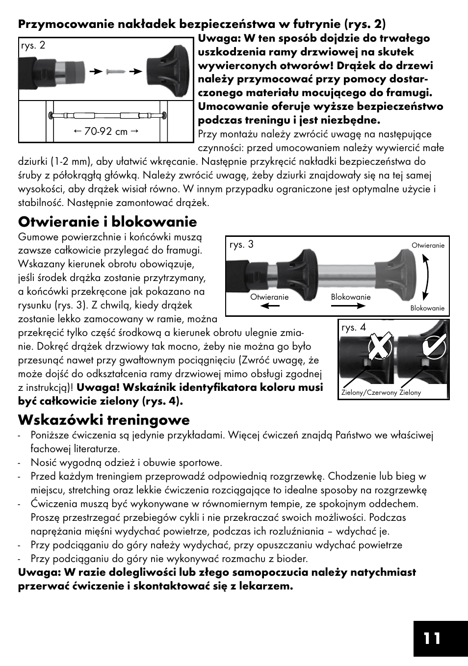 Otwieranie i blokowanie, Wskazówki treningowe | Crivit TR-1433 User Manual | Page 11 / 40