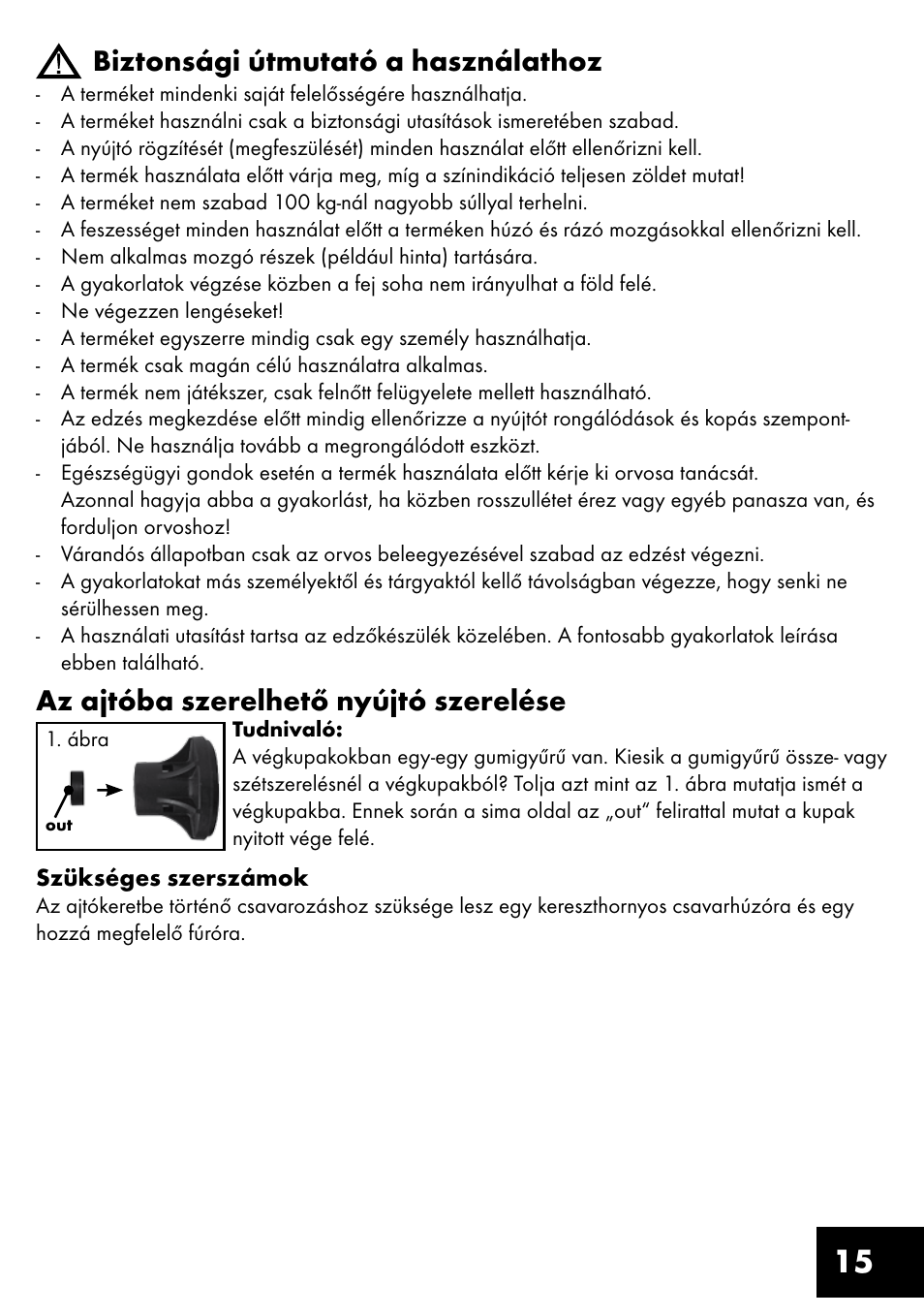 15 biztonsági útmutató a használathoz, Az ajtóba szerelhető nyújtó szerelése | Crivit TR-1433 User Manual | Page 15 / 40
